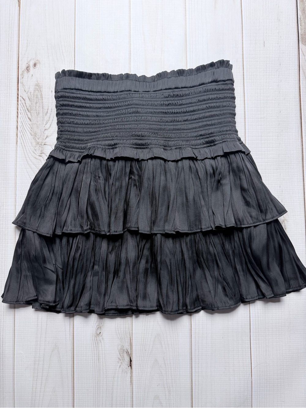 Smocked Tiered Mini Skirt in Black